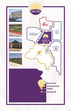 Map showing USD 230's location around Olathe, Blue Valley, Louisburg, Paola, and Gardner Edgerton